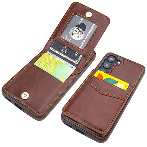 KIHUWEY Compatible with Samsung Galaxy S23 Case Wallet with Credit Card Holder, Flip Premium Leather Magnetic Clasp Kickstand Heavy Duty Protective Cover for Samsung Galaxy S23 6.1" (Brown)