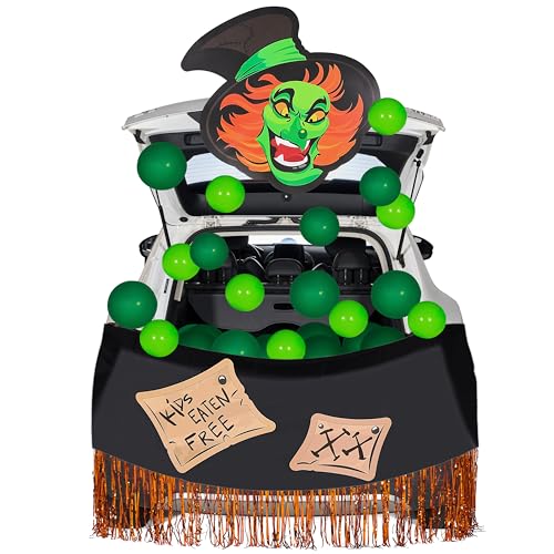 JOYIN Halloween Trunk or Treat Car Decorations Kit with Witchs Soup Theme Design, Car Archway Garage Decoration with Witch Head, Balloons, Tassels