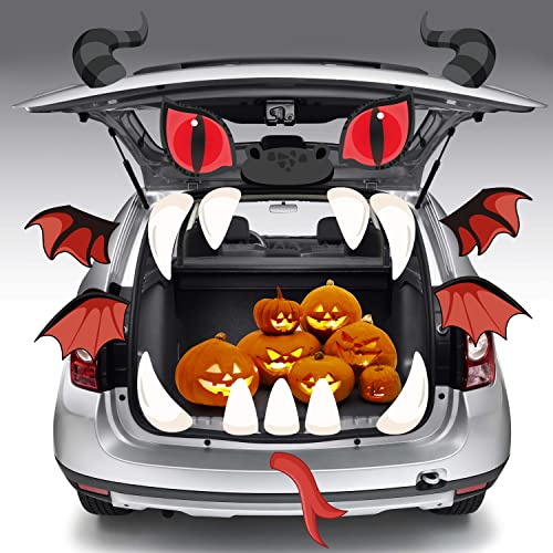 WATINC 19Pcs Halloween Trunk or Treat Fire Dragon Decorations Kit Monster Face Halloween Themed Cars Ornaments Party Favors Decoration Birthday Supplies for Archway Garage Door Window Outdoor