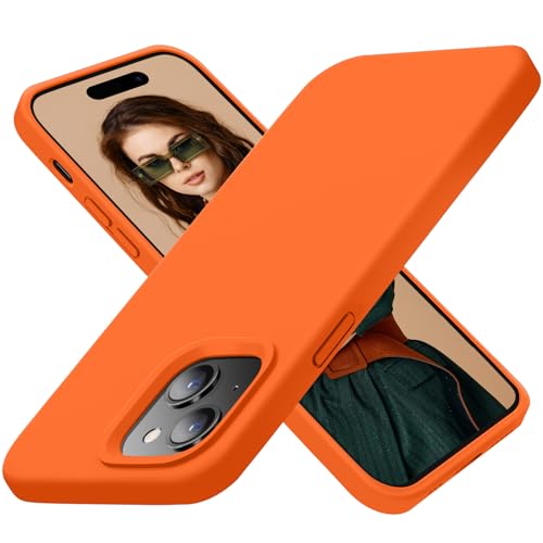Cordking Designed for iPhone 15 Case,Silicone Ultra Slim Shockproof Protective Phone Case with [Soft Anti-Scratch Microfiber Lining], 6.1 inch, Neon Orange