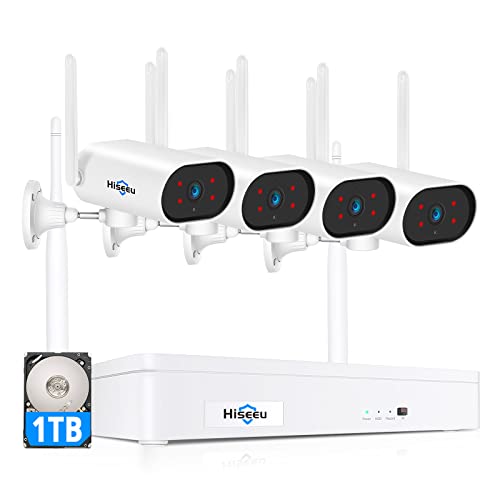 Expandable 8CH,2K Hiseeu 3MP WiFi Security Camera System Outdoor/Indoor,4pcs Pan 180View Cameras,2-Way Audio,WiFi 8CH 5MP NVR System,Night Vision,Home WiFi Surveillance Cameras,1TB Hard Drive