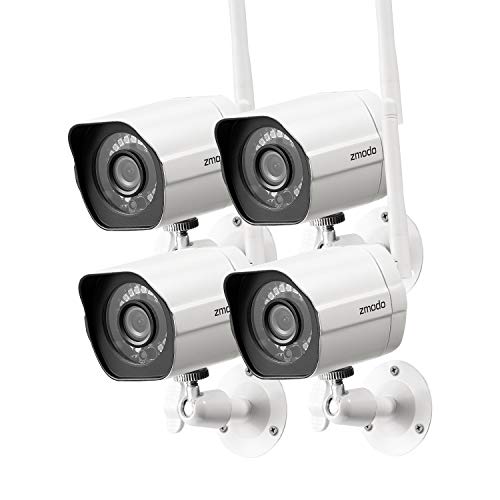 Zmodo Outdoor Security Cameras Wifi - 1080p Full HD Surveillance Cameras for Home Security with Night Vision, IP 66 Weatherproof, Plug-In, Motion Detection, 4 Pack