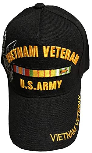Army Vietnam Veteran Baseball Cap Black Hat Embroidered with Ribbons Cotton Adjustable Medium to Extra Large