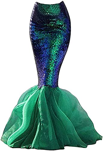 STARCIET Women's Mermaid Tail Costume Sequin Maxi Skirt Cosplay Halloween Party Dress (Large), Green