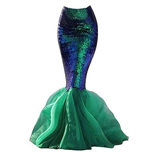 Women's Mermaid Tail Costume Cosplay Halloween Sequin Maxi Skirt holiday Party Dress (Green, Medium)