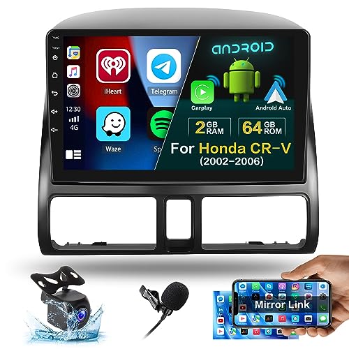 Roinvou Android Car Stereo for 2002-2006 Honda CR-V, Built-in Wireless CarPlay Car Radio with Android Auto, 9'' Touch Screen in-Dash GPS Navigation Support Mirror Link BT FM WiFi AHD Rearview SWC