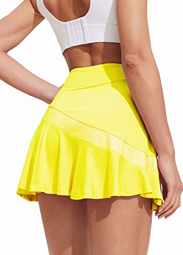 Ekouaer Golf Skirt Women Ruffle Tennis Skirts with Pockets Active Training & Running Skort Sportwear,Small Light Yellow