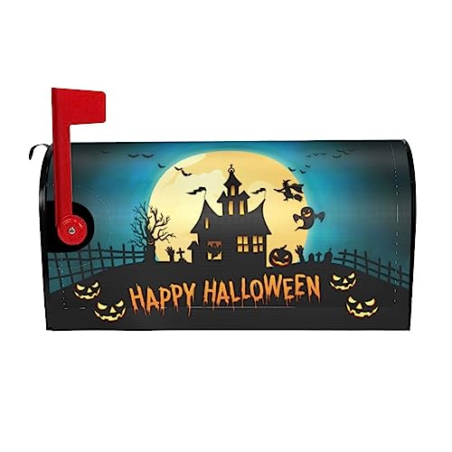 Halloween Haunted House Mailbox Cover, Happy Halloween 21 x 18 in Magnetic Mailbox Cover, Mailbox Case for Garden Yard Outside Decor