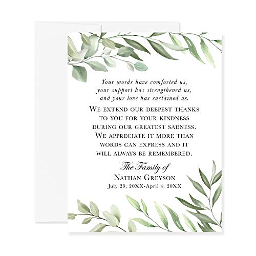 Hello Love Goods Greenery Funeral Thank You Cards, Sympathy Acknowledgement Cards, Bereavement Notes with Envelopes