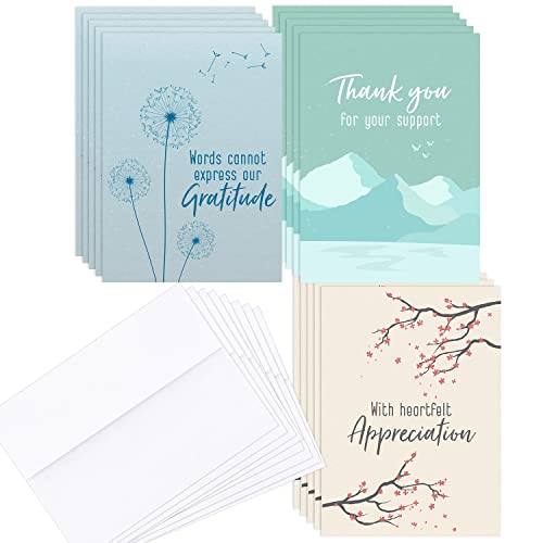 T MARIE 24 Funeral Thank You Cards - Rustic Nature Scenes with Messages Inside - 4.5" x 6.25 Sympathy Notes with Envelopes - Bereavement Flower and Mountain Thank You Cards