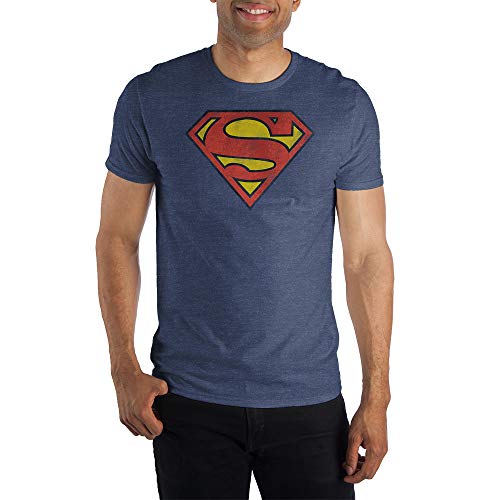 Bioworld Superman Mens Logo T-Shirt Navy Heather T-Shirt-Small
