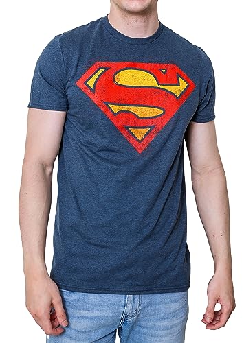 SUPERMAN Logo Symbol Justice League DC Costume Adult T-Shirt(XS, Indigo Black Heather)