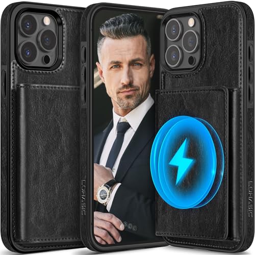 LOHASIC for iPhone 15 Pro Max Wallet Case, 6 Card Holder, Detachable Magnetic Back, Stronger Magnet Compatible with Mag-Safe, PU Leather Phone Cover for Men Women, 6.7 Inch, 5G, 2023 - Black