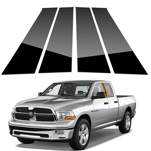 Window Pillar Post Compatible with 2009-2018 Do-dge Ram 1500 2500 3500 Door Cover Trim Gloss Black 4Pcs