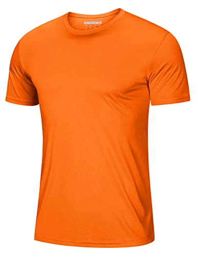 Mens Active Quick Dry Crew Neck T Shirts UPF 50+ Athletic Shirts Running Gym Workout T-Shirt Short Sleeve Tee Tops Orange