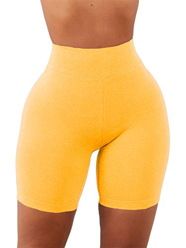 Aurgelmir Women's Workout Shorts High Waist Booty Gym Yoga Pants Butt Lifting Sports Leggings Basic Biker Shorts Yellow