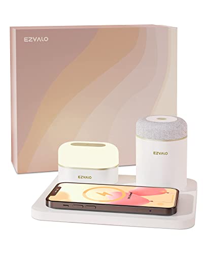 EZVALO Birthday Gifts for Women, 3 in 1 Charger Station with Wireless Phone Charger, LED Night Light, Bluetooth Speaker, Thank You Gift Relaxing Gift Box for Women, Men, Mom, Girlfriend, White