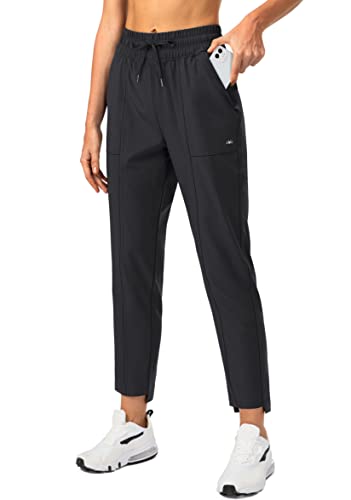 Obla Women's Lightweight Golf Pants with Zipper Pockets High Waisted Casual Track Work Ankle Pants for Women (Black_L)