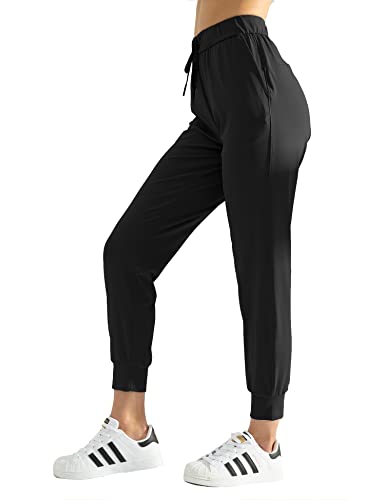 AJISAI Womens Joggers Pants Drawstring Running Sweatpants with Pockets Lounge Wear Black M