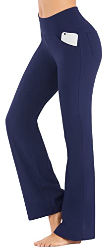 IUGA Bootcut Yoga Pants with Pockets for Women Wide Leg Pants High Waist Workout Pants Tummy Control Work Pants 4 Pockets Dark Blue