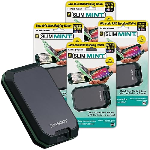 Slim Mint Wallet Ultra-Thin RFID-Blocking, AS-SEEN-ON-TV, ID Theft Protection, Easy to Carry, Reach Cards & Cash with a Touch of a Button, Aluminum Outer Shell, Crush-Resistant, 4 PK