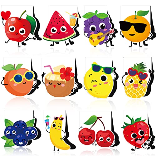 Patelai 48 Pcs Mini Assorted Fruit Magnetic Bookmark Scented Bulk Magnet Set Scratch and Sniff Magnetic Bookmarks Fruit Theme Page Clip Markers for Kid Reading, Bookclub, Positive Bookmark, 12 Styles