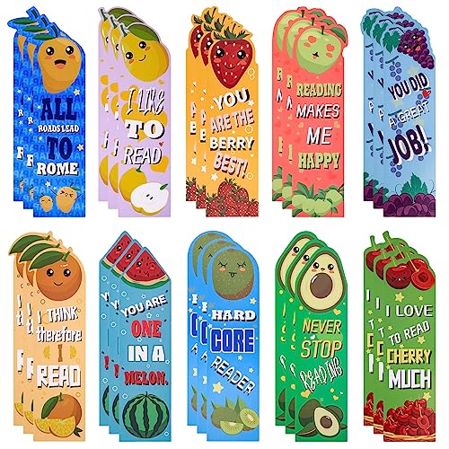 30 Pcs Scratch and Sniff Bookmarks, Fruit Scented Bookmarks, Colorful Kids Bookmarks Assorted with Encouraging Sayings for Classroom Teens Teachers Book Marks, 10 Styles