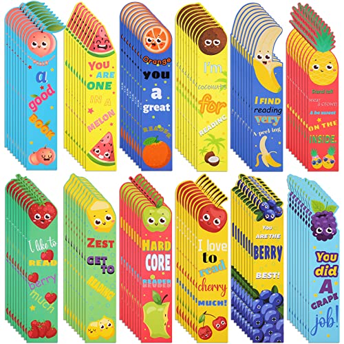 Gersoniel Bookmarks for Kids Scratch and Sniff Bookmarks Fruit Scented Fun Bookmarks Classroom Bookmarks Cute Bookmarks for Students Teens Food Lovers, 12 Styles (108 Pieces), Multicolor