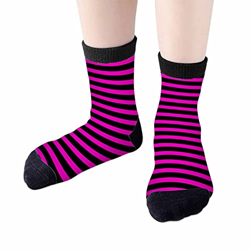Samgula Purple Black Striped Crew Socks for Woman Size 6-8 Vibrant Bright Classic Girls Socks