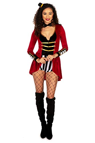 Tipsy Elves Red Lion Tamer Halloween Costume for Women Circus Ringmaster Long Sleeve Bodysuit with Headband and Bow Tie Size X-Small