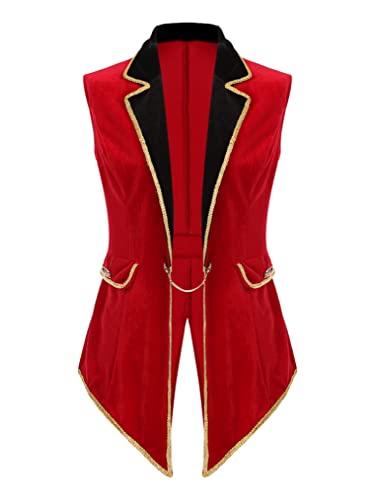 Freebily Women's Circus Ringmaster Jacket Vest Costume Rave Festival Lion Tamer Role Play Outfit Swallow-Tailed Balzer Jacket Red Medium