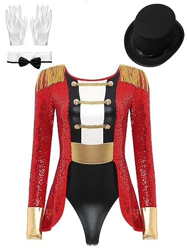 QinCiao Women's Ringmaster Costume Circus Ring Leader Outfit Master Lion Tamer Fancy Dress Bodysuit Red XX-Large