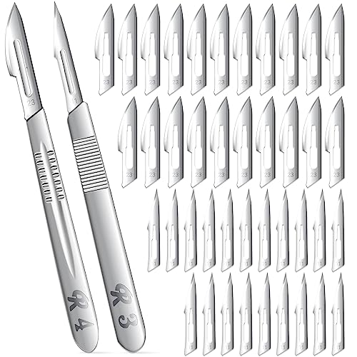 40 Pieces Scalpel Blades #11#23 Scalpels Surgical Blades with 2PCS #3#4 Handle & Storage Box,Individually Wrapped High Carbon Steel Blades for Callus Removal,Sculpting, Cutting,Crafts & More