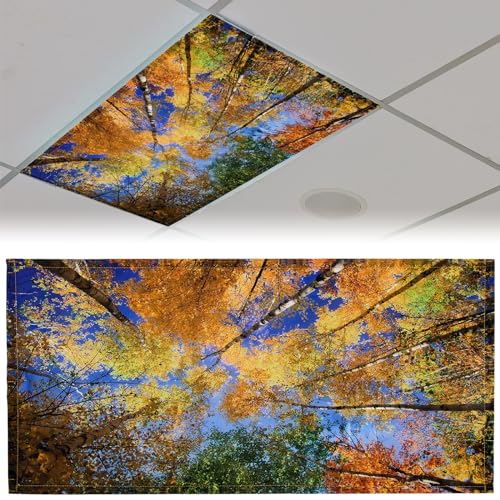 Patelai 4 x 2 Feet Fluorescent Light Covers for Ceiling Lights Magnetic Light Covers with 10 Magnets Fluorescent Light Filters for School Classroom Home Office Drop Ceiling Lamp Decor (Autumn)