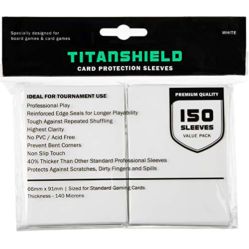 TitanShield 150 Sleeves, White Compatible with Standard Sized Board Games, MTG Magic The Gathering, Pokemon, Lorcana, and Trading Card Sleeves Deck Protector 2.5" x 3.5" 66x91mm