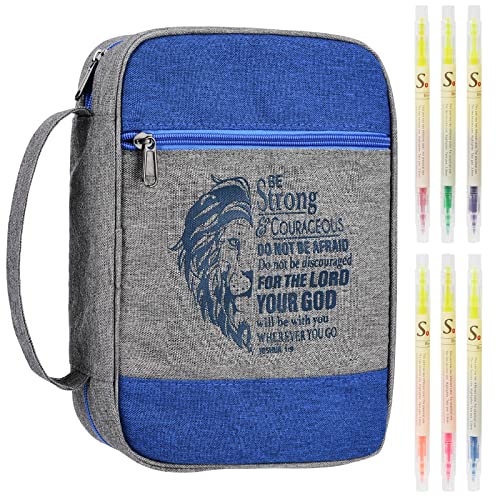 Bible Cover Case for Men Boys Mens Bible Carrying Bag Church Study Book Carrier with Pockets Handle Zipper, Highlighter Set Christian Gift Fits Medium Large Size Bible 10"x7.5"x2.2"