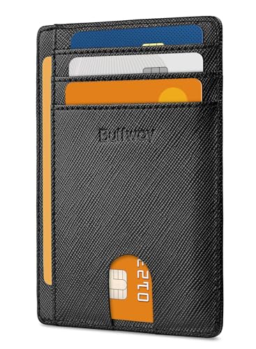 Buffway Slim Minimalist Front Pocket RFID Blocking Leather Wallets for Men and Women - Cross Black