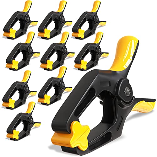 EQUIPTZ Spring Clamps 4 inch - 10 Pack Plastic Clamps for Tarps, Crafts, Backdrop and Pool Cover with 2 inch Mouth Opening - Rust Free Large Clips Heavy Duty Outdoor with Non-Detachable Jaw Pads