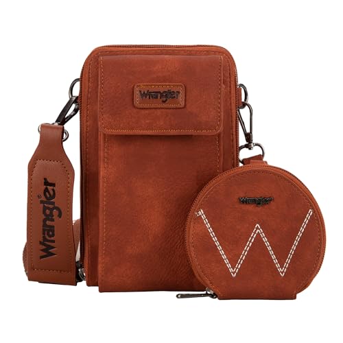 Wrangler Small Crossbody Cell Phone Purse for Women Leather Wallet Cross Body Bag with Coin Purse,WG95-207BR