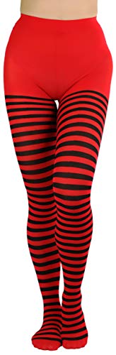 ToBeInStyle Women's Nylon Horizontal Striped Tights - Black/Red - Plus 3X/4X