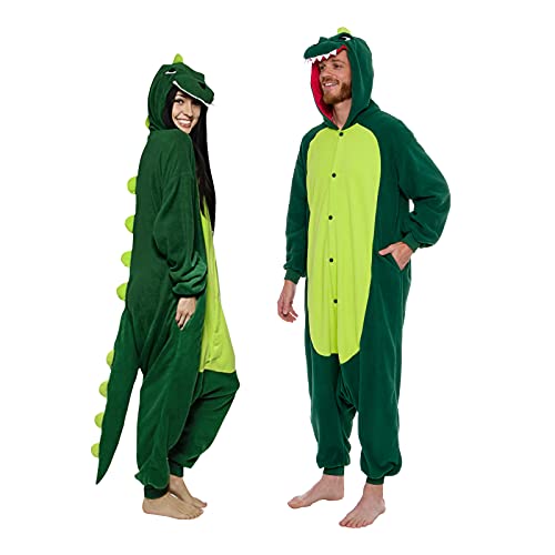 Silver Lilly Dinosaur Costume - Trex Cosplay - Reptile One Piece Pajama (Green Dinosaur, L)