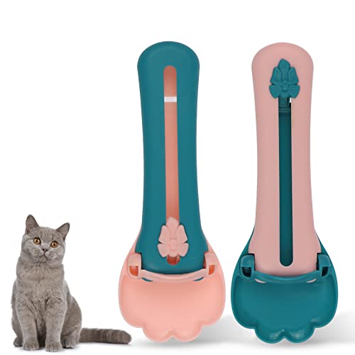 Toysructin 2Pcs Cat Strip Squeeze Spoon, Cute Cat Paw Shape Pet Feeder Lickable Cat Snack Scoop for All Cats, Detachable Cat Wet Food Spoons Multifunctional Feeding Tool for Treats Liquid Snacks Water