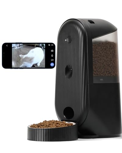 FUKUMARU Automatic Cat Feeder, 2 in 1 Automatic Dog Feeders with Camera and Audio, Support DIY Meals and Timed Control WiFi Cat Food Dispenser, Suit for Most Cat and Dog Food