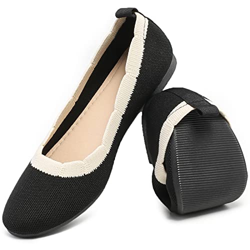 HEAWISH Comfortable Round Toe Flats Shoes Women, Slip On Dressy Ballet Flats for Women, Fashion Women's Flats for Walking(Black, US8)