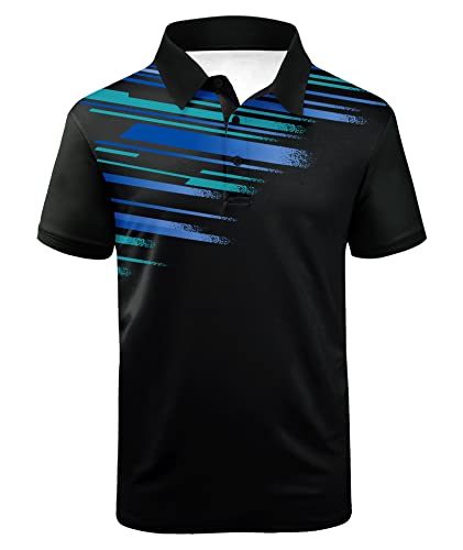 V VALANCH Golf Polos for Men Short Sleeve Moisture Wicking Golf Shirt Print Golf Polo,Black Blue Shirt,2XL