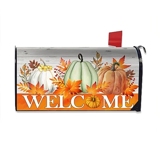 Fall Pumpkin Mailbox Covers Magnetic Standard Size 18" X 21" Thanksgiving Farmhouse Rustic Mailbox Covers Fall Magnetic Mailbox Cover Post Letter Box Mailbox Covers for Garden Yard