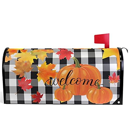 Wamika Welcome Fall Pumpkin Owls Sunflower Maple Leaves Mailbox Covers Standard Size Happy Thanksgiving Day Autumn Magnetic Mail Wraps Cover Letter Post Box 21" Lx 18" W