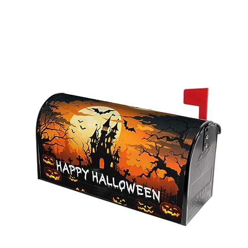 Happy Halloween Mailbox Cover Starry Night Haunted House Pumpkin Magnetic Mailbox Covers Halloween Mailbox Brunt Orange Large Post Letter Box Covers Garden Yard Home Decor for Outside 21" x18"