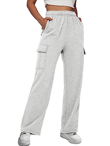 Trendy Queen Womens Cargo Sweatpants Tall Baggy Fleece High Waisted Sweats Pants Athletic Trousers with Pockets 2023 Grey