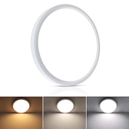 Unicozin 12 Inch Flush Mount Ceiling Light 24W, 3 Color Temperatures Selectable (3000K/4000K/6000K), 2200LM Ceiling Lamp White Shell, Round Flat Panel Light Surface Mount for Kitchen Bedroom, 1 Pack